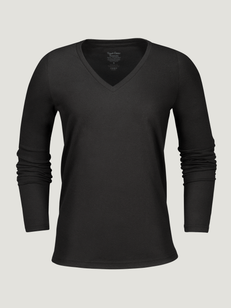 Women's Long Sleeve V-Neck Shirt in Black | Fresh Clean Threads